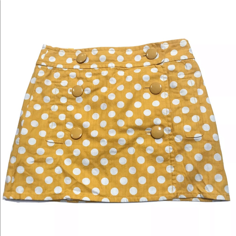 J.Crew Yellow & White Polka Dot Scooter Skirt 0